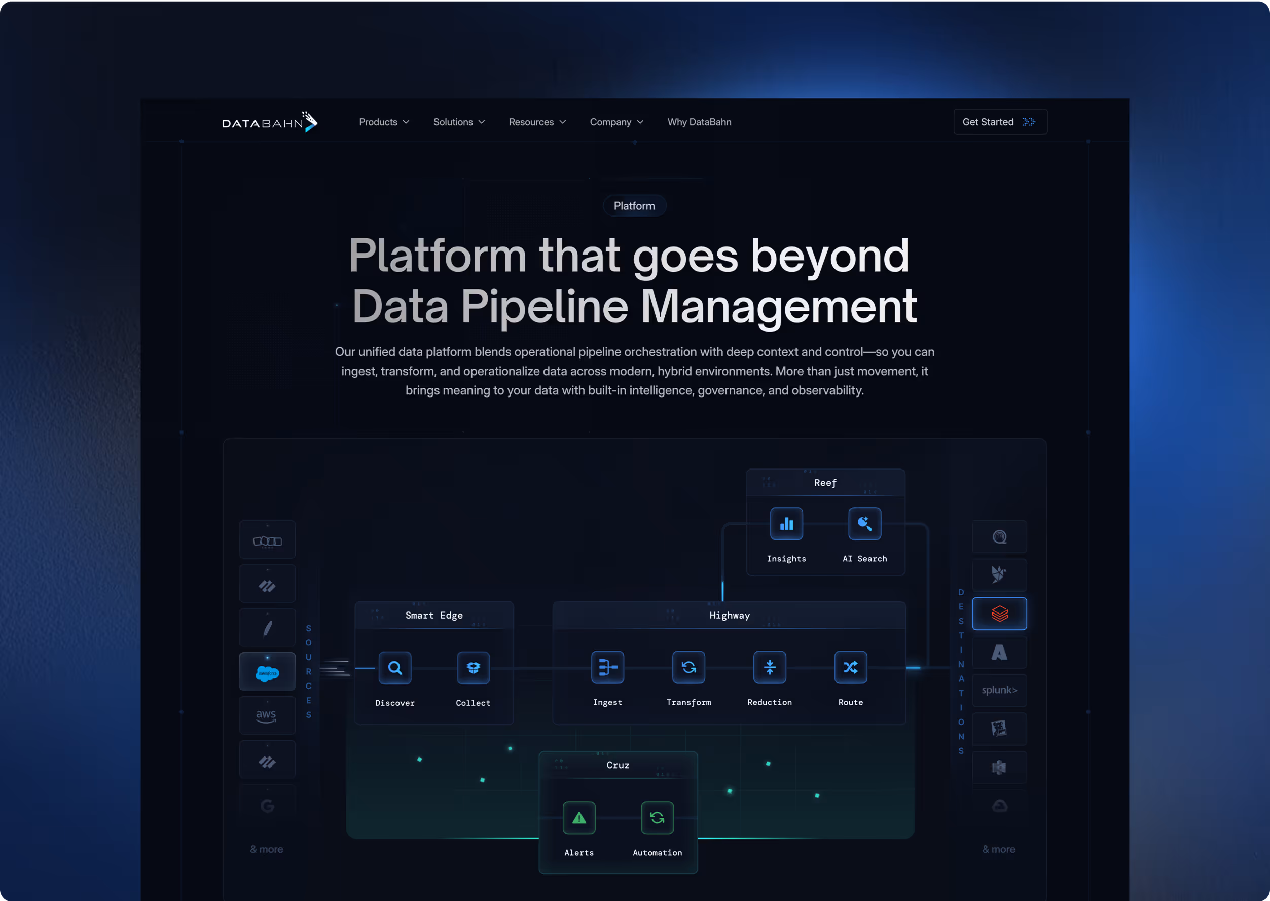 Visual of the DataBahn platform used across the redesigned website