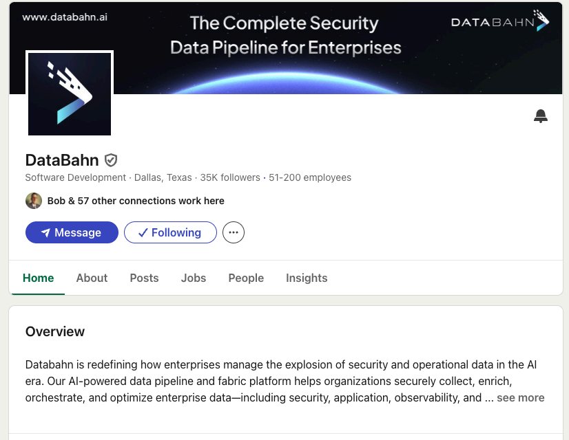 DataBahn company page on LinkedIn